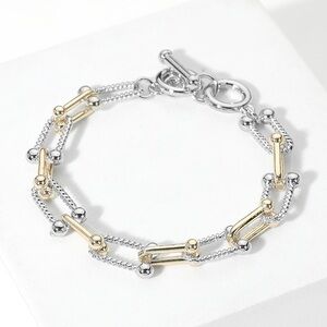 Two Tone 14KGP Hardware Link Toggle Bracelet